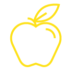 Yellow outline of an apple.